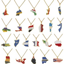 喀麦隆卢旺达刚果地图吊坠项链不锈钢乡村链项链女式珠宝礼品批发