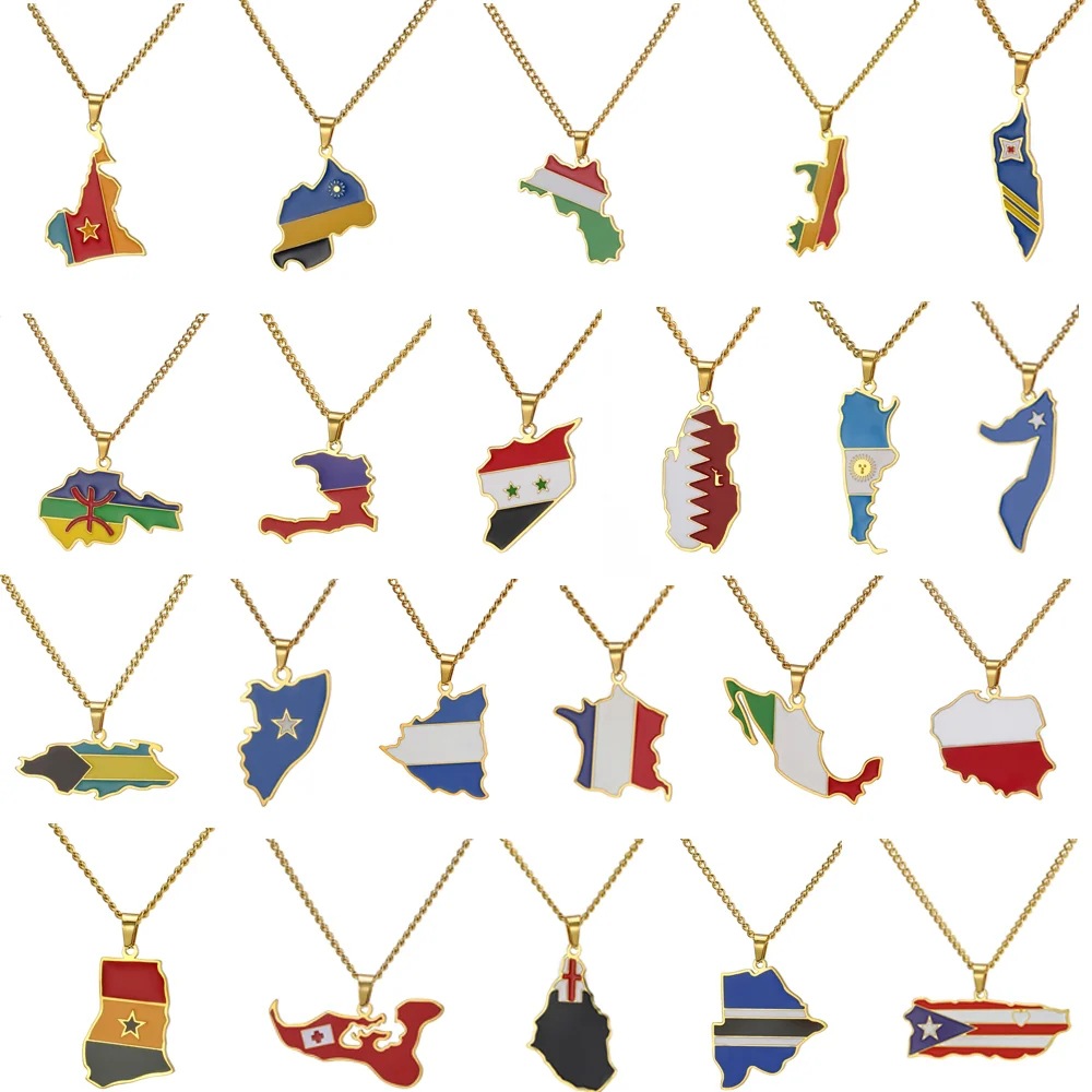 喀麦隆卢旺达刚果地图吊坠项链不锈钢乡村链项链女式珠宝礼品批发