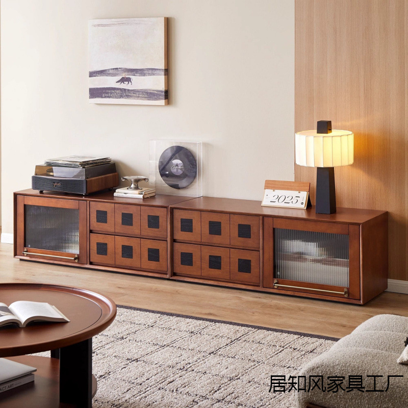 Retro Walnut Color Solid Wood Tv Cabinet Free Combination Low Cabinet Living Room Wall Floor Cabinet Display Storage Cabinet