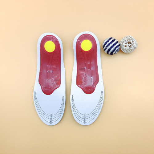 Footwear with arch support, motion reduction, cushioning, high elasticity, correction for flat feet, and heel lift.