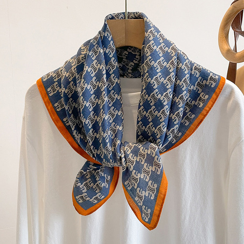 Blue Letter 70 Small Square Scarf Women's Influencer Spring and Autumn Thin Small Collar Scarf Cotton Linen Gift Shawl
