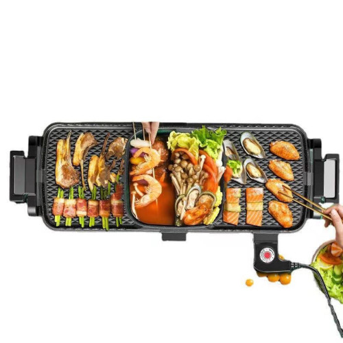 Cross-border double-sided baking pan, multi-function shabu-shabu all-in-one pot, electric hot pot, electric barbecue stove, household electric heating grill pan, Korean style