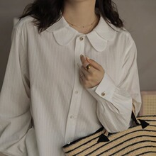 新品女装韩版甜美娃娃领白衬衫女秋冬季法式宽松衬衣内搭打底上衣