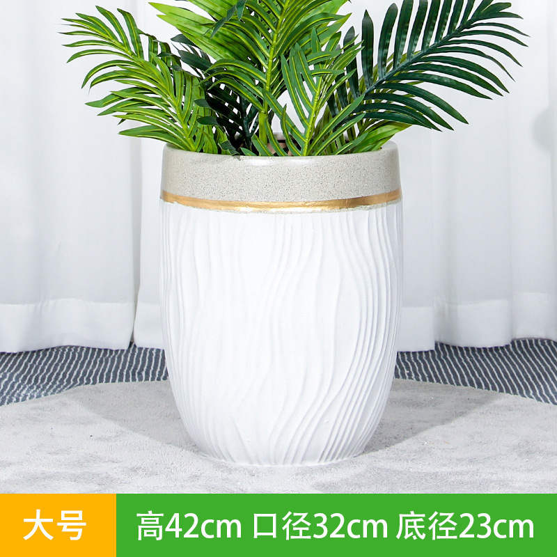 Y セラミック植木鉢 大口径 シンプル 特大 バルコニー 家庭用 床置き 緑の植物 ライト 高級感 L|undefined
