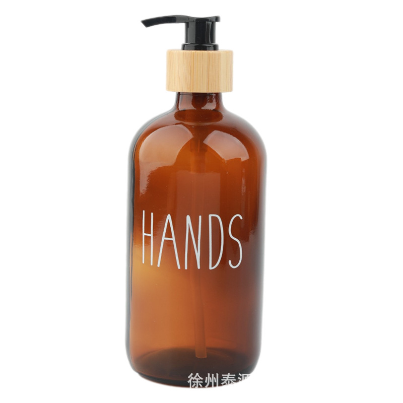Botella de vidrio marrón de 500 ml para desinfectante de manos, tipo Boston, para el hogar, hotel, baño, loción, botella vacía recargable, set transfronterizo image 9