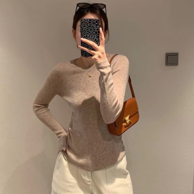 早秋精纺羊毛打底衫女圆领薄款内搭今年流行宽松百搭毛衣针织打底|undefined
