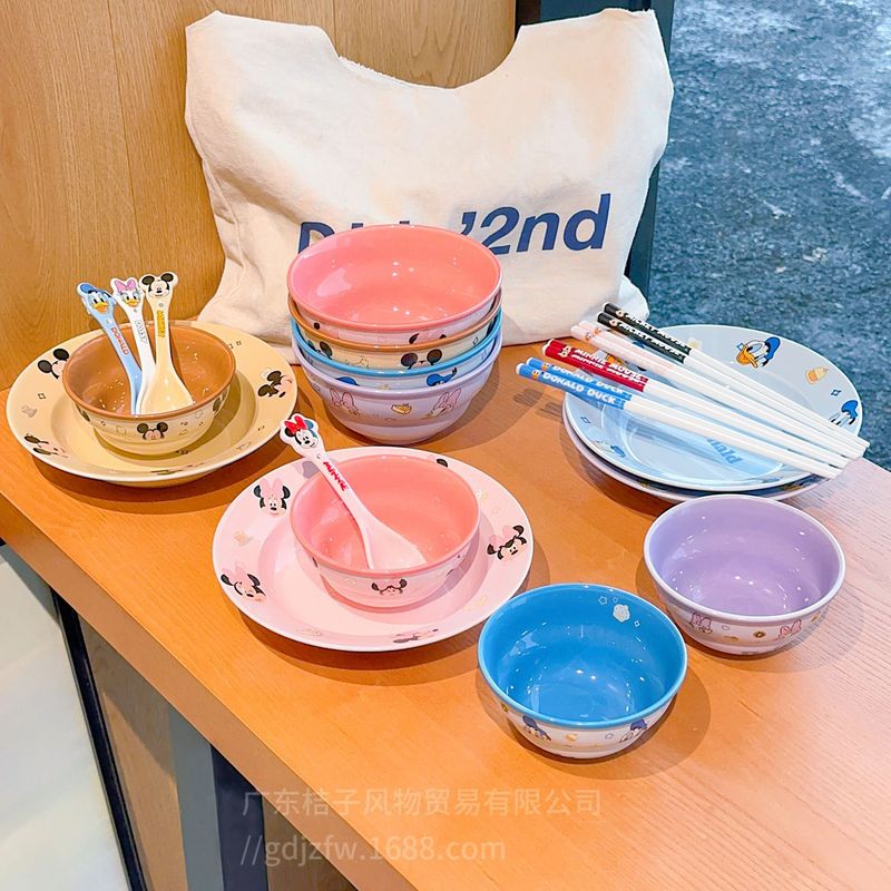 漫画セラミック食器高颜値家庭用子供用ライスボウル皿セットかわいいカップルボウルセット卸売|undefined