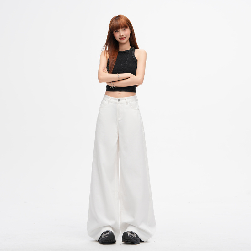 White Wide-Leg Jeans for Women 2026 Spring/Summer New High-Waisted Simple Versatile Loose Slimming Drapey Straight Pants White Wide-Leg Jeans for Women 2026 Spring/Summer New High-Waisted Simple Versatile Loose Slimming Drapey Straight Pants