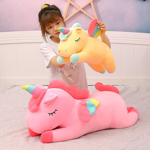 Cute unicorn plush toy, rainbow pony, huggable stuffed animal, birthday gift for girls, leg-holding doll