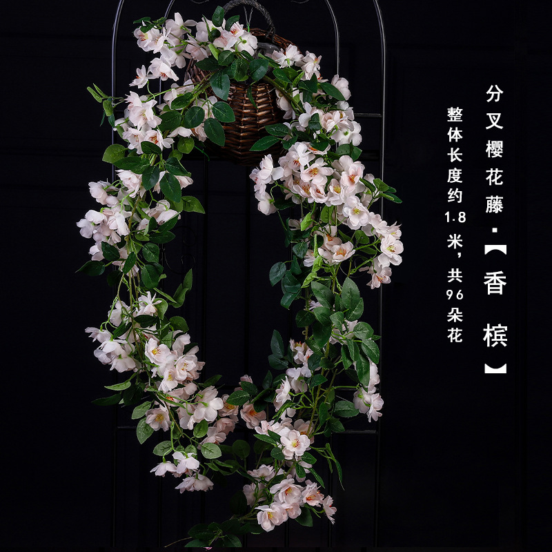 Simulación de flores de cerezo enredado tubería de aire acondicionado vid de sombra árbol de vid de flor de simulación decoración vid de flores falsas vid