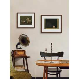 窗台上的小马 中古艺术装饰画美式客厅餐厅挂画卧室ins风床头画