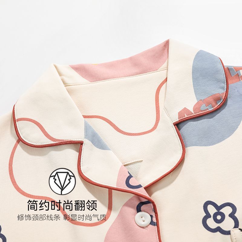 2023 nuevo pijamas de las mujeres del verano % algodón cardigan más tamaño pantalones manga corta casual Home wear