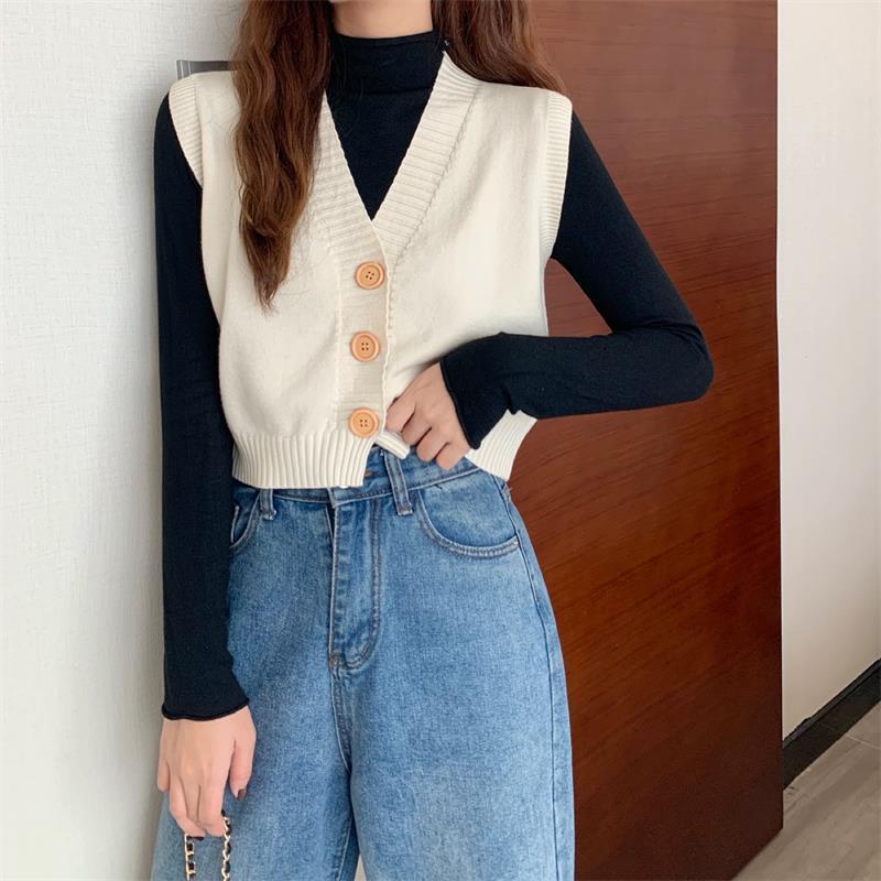 网红针织开衫马甲女2025年秋冬新款韩版外穿百搭V领短款马夹小衫|undefined