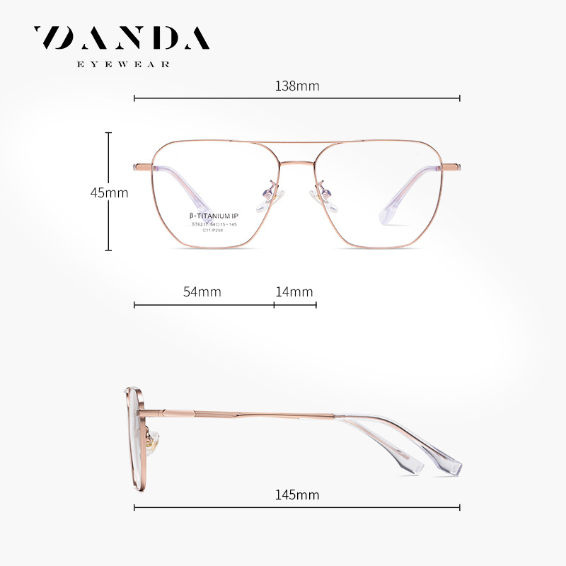 Las nuevas gafas de titanio puro ST6217 para hombres y mujeres pueden equiparse con gafas de miopía, gafas ópticas de galvanoplastia IP de montura cuadrada de moda