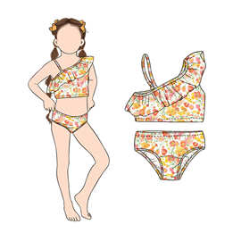 欧美精品店婴幼儿童装外贸批发黄色花朵印花女孩夏季泳衣套装