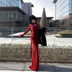 辣妹复古红色打底长袖针织连衣裙女秋季修身显瘦风情万种包臀长裙