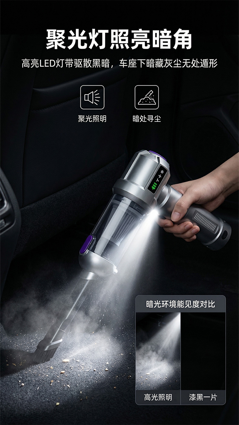 Car-mounted vacuum cleaner with wireless power display, portable brushless motor, handheld household dust remover, blower and vacuum cleaner