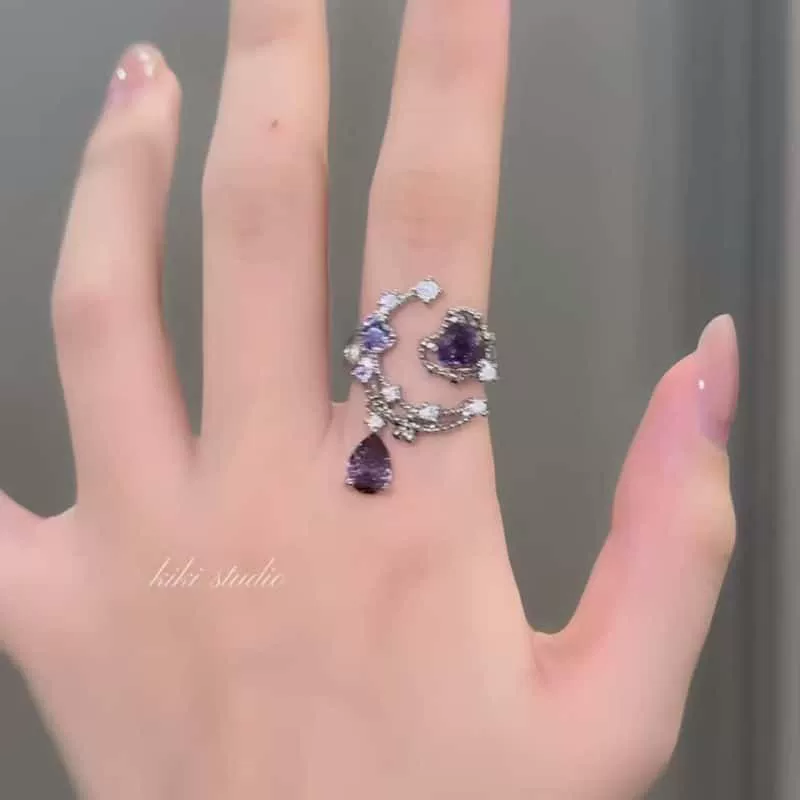 Фиолетовое кольцо с цирконом-гроздь, украшения, стиль высокого качества