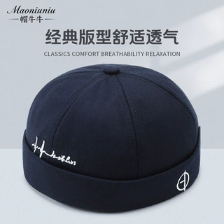 帽子春秋韩版瓜皮帽地主帽无檐圆帽刺绣水手帽百搭嘻哈潮流帽跨境