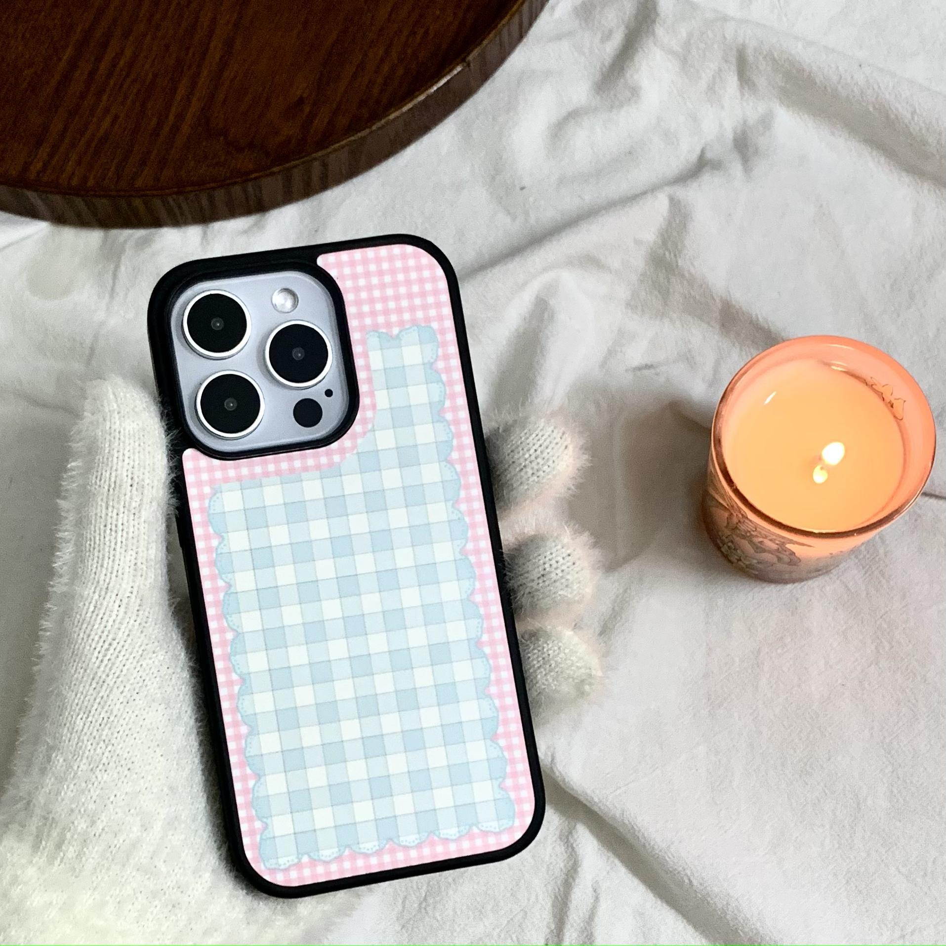 Pink girl corazón plaid lazo para Apple 16Pro pareja 15ProMax soporte 14/13 nuevo 16PM