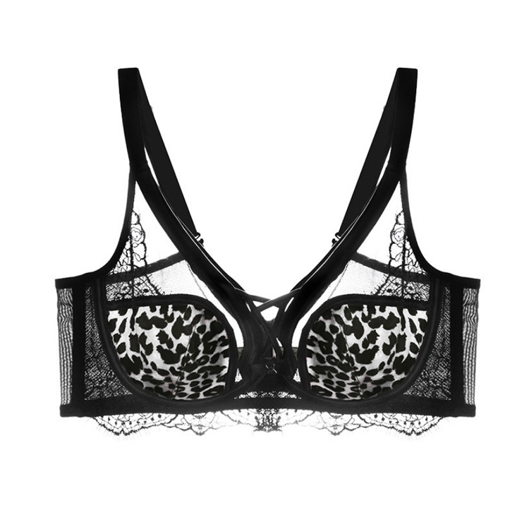 Nuevo de gama alta sexy leopardo taza de cristal traje de ropa interior de látex de las mujeres transpirable pecho-halagador lateral sujetador 3191
