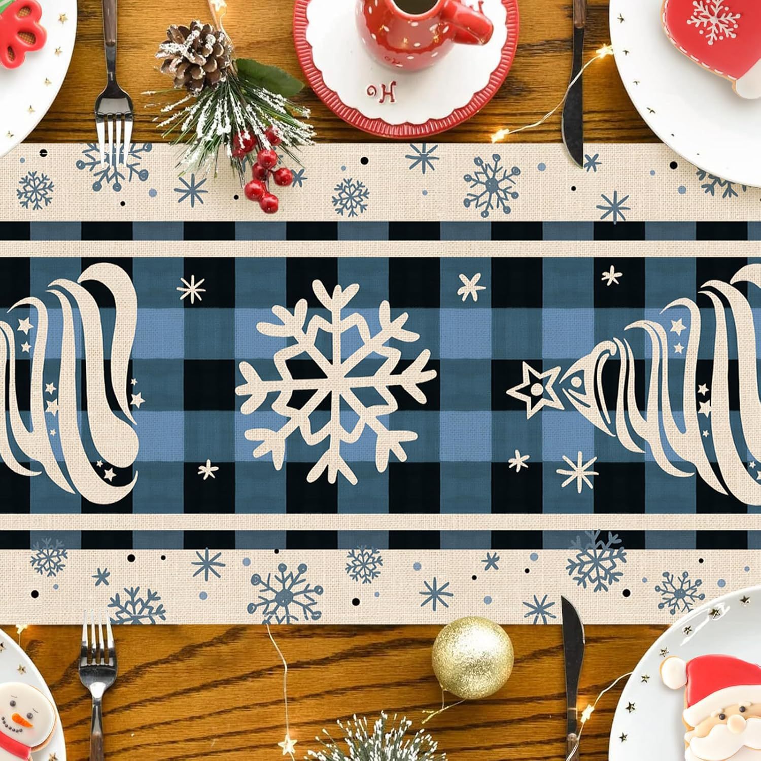 Transfronterizo 2024 Amazon nuevo árbol de Navidad festivales lino tabla bandera tabla de comedor tabla bandera de té image 3