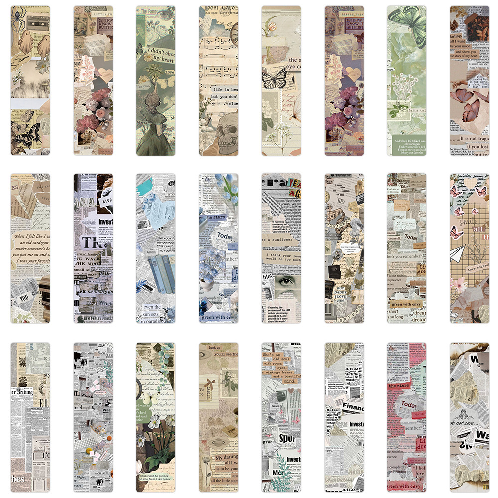 24 marcadores de papel de collage retro transfronterizo, novelas de estudiantes, libros de texto, tarjetas de decoración, libros de lectura, tarjetas pequeñas