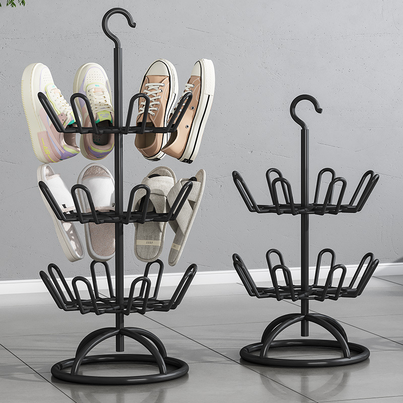 Outdoor Shoe Rack Balcony Home Use Simple Slippers Hook Stand Rotating Sandal Rack Floor Storage Iron Art Shoe Drying Gadget
