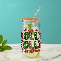 クリエイティブクリスマスシリーズコーラカップ竹蓋16オンスストローカップネット赤ins風高颜値高ホウ素シリコングラス