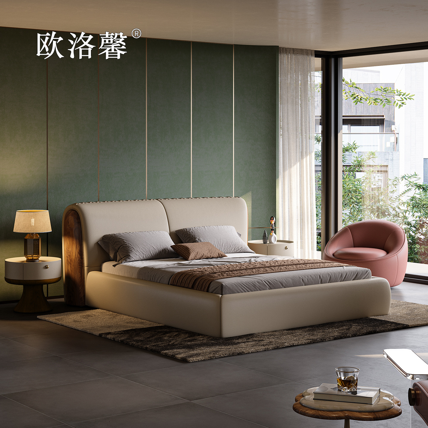 North American Black Walnut Full Leather Bed Italian Light Luxury House Large Classy 1.8m Double Master Bedroom Soft Wedding Bed