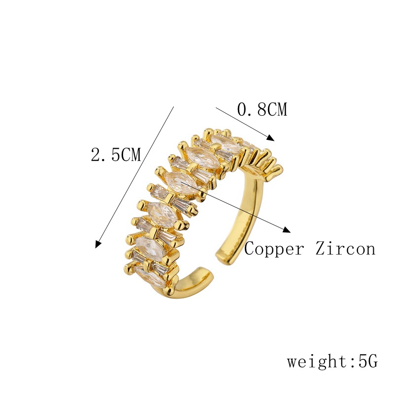 Fashion Square Copper Inlay Zircon Open Ring 1 Piece