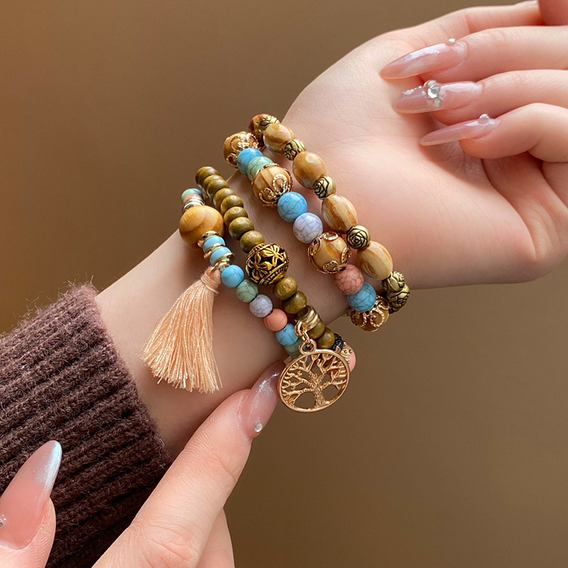 Retro Ethnic Style Geometric Alloy Wood Glass Beaded Women's Bracelets 1 Set display picture 23