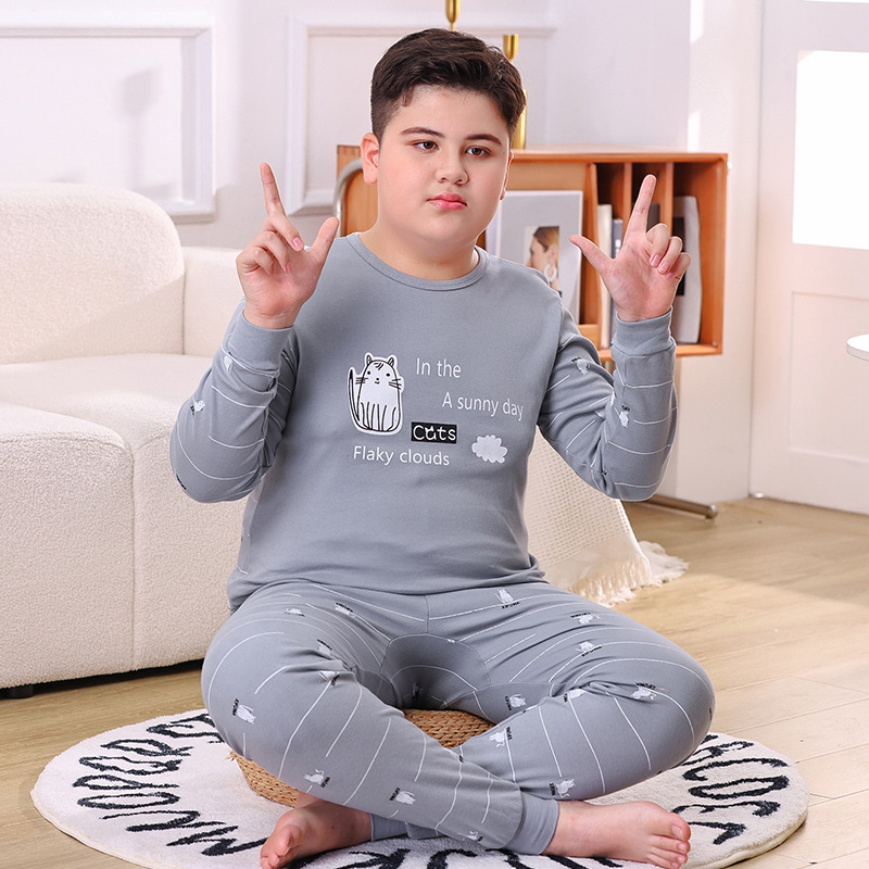 胖童纯棉秋衣秋裤大童青少年棉毛衫学生加肥保暖内衣套装秋冬睡衣|undefined