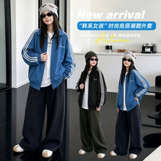 童装女童外套秋季2026新款中大童时尚潮酷美式拉条运动夹克外套