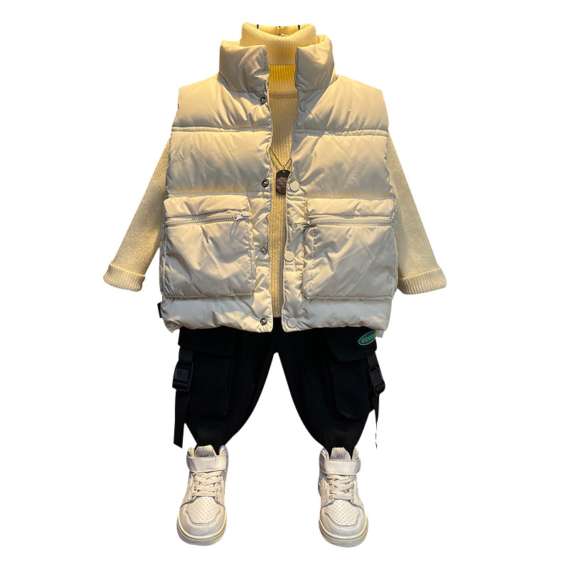 Βαμβακερό γιλέκο για αγόρια διπλή τρισδιάστατη τσάντα στα τέλη του φθινοπώρου, αμάνικο συν, παιδικός χειμώνας_voghion.com