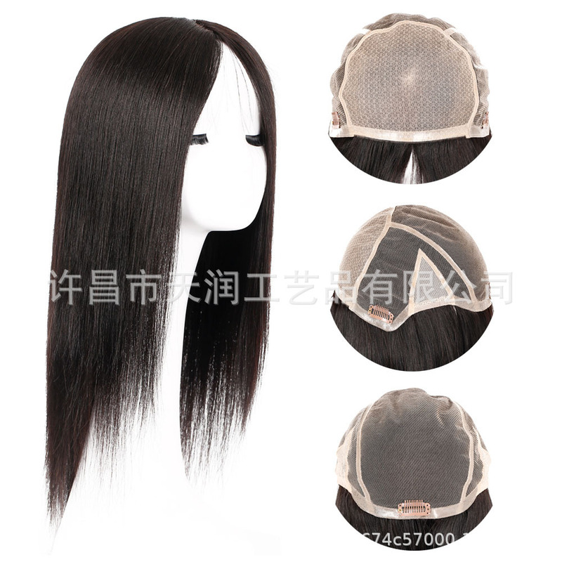 Real-life wig full head cover braided hair front top transfer needle bow net design random split stitching full hand-woven wig head cover