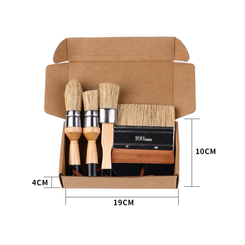 榉木油漆刷桦木圆头刷套装猪鬃刷毛家装涂料粉刷工具刷3支套