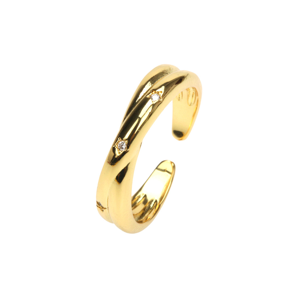 Fashion Micro-inlaid Zircon Gold-plated Copper Adjustable Ring Wholesale display picture 3