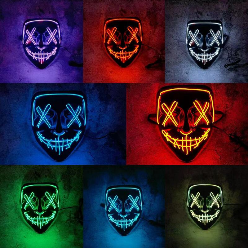 With Qualification Halloween Luminous Mask V-Shaped Blood Horror Le Cold Light Mask Hip-Hop Skull Ghost Face Clown