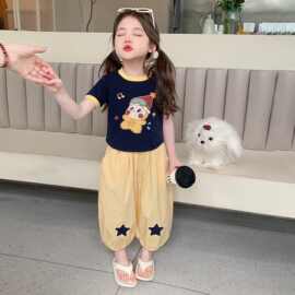 女童夏季潮流宝宝韩版2026新款儿童夏装薄款两件套短袖灯笼裤可爱
