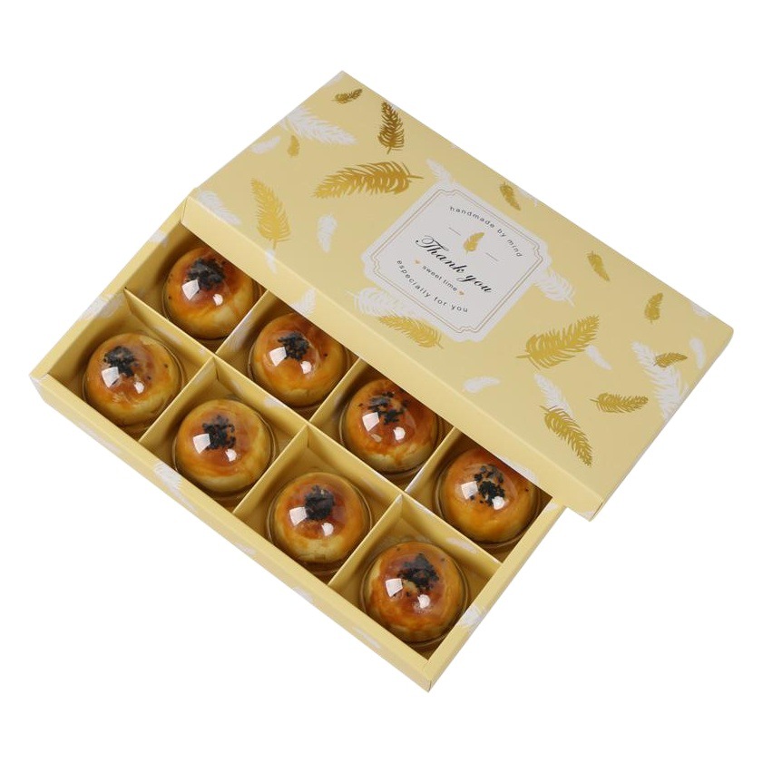 Largo 4/8 piezas dorado pluma Festival del Medio Otoño helado pastel de Luna caja de embalaje caja de regalo Cielo y Tierra cubierta horneando yema de huevo caja crujiente