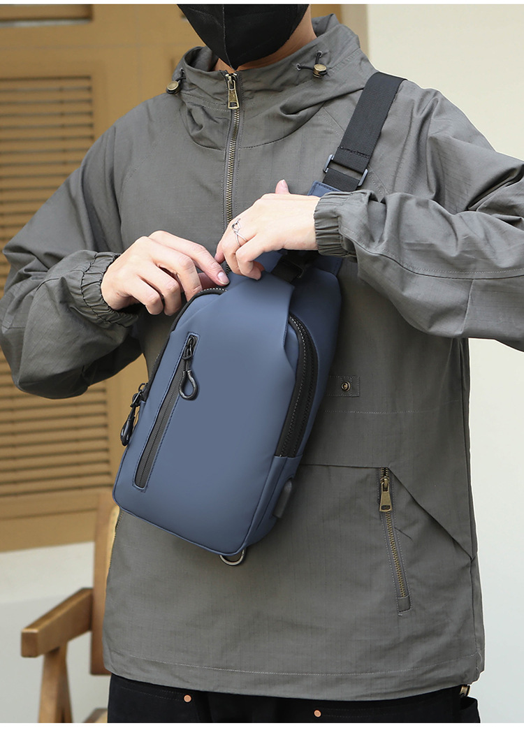 New cross-border men's chest bag, casual large-capacity single-shoulder crossbody bag, water-resistant trendy backpack with LOGO printing undefined