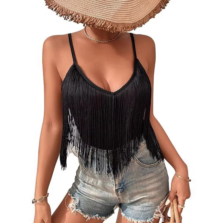 In-Stock Aliexpress Women's Adjustable Tassel Strap Tank Top Casual Amazon Sexy Camisole