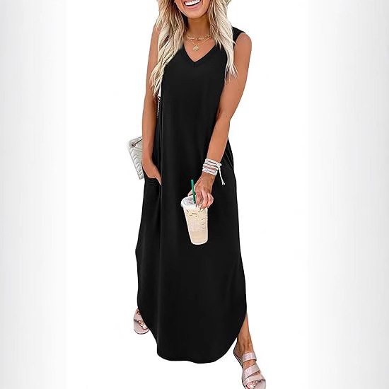 2025 Cross Border Summer dress Super Long dress Holiday Beach Vacation Vacation Dress with Pocket Amazon Independent Station