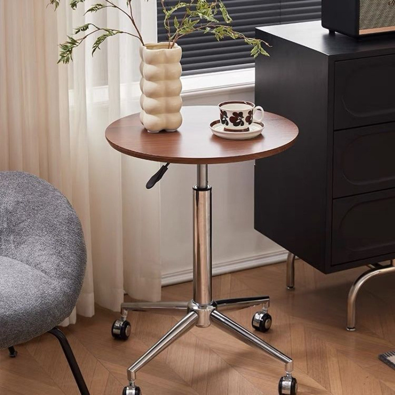 Simple Round Table with Adjustable Height for Living Room, Home Use Coffee Table, Balcony Ins Table, Negotiable Movable Height Small Round Table