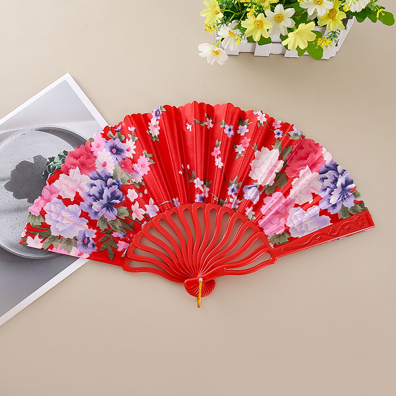 Fábrica de artesanías Chunyu fotografía de estilo antiguo cheongsam tela color quilla flor de cerezo 2 ventilador plegable resistente image 5