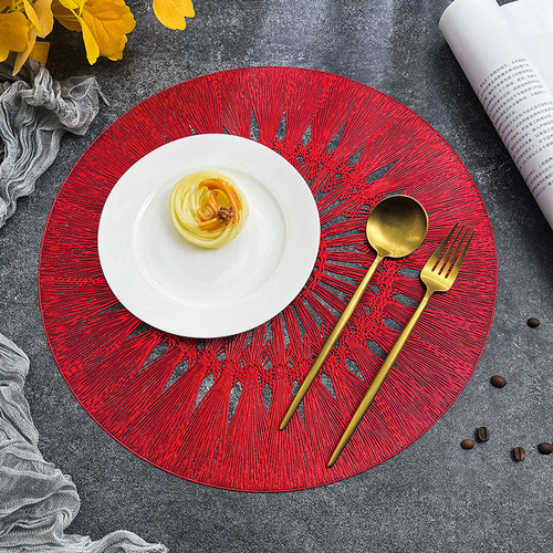 Circular Embroidered PVC Home Use Anti-Slip Anti-Scald Plate Mat Insulating Bowl Mat Tableware Mat Dining Table Decor Western Dinner Mat