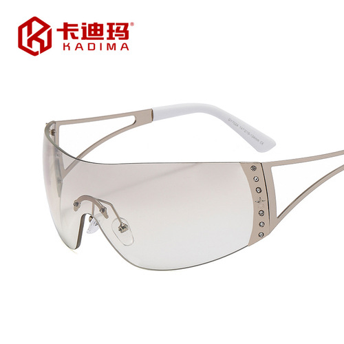 French retro one-piece diamond-encrusted sunglasses Millennium medieval Y2K hot girl sunglasses cross-border futuristic glasses
