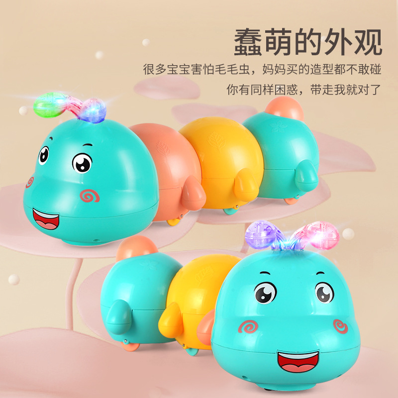 Disparar el mismo tipo de oruga magnética universal eléctrica música iluminación dibujos animados animales juguetes para niños al por mayor