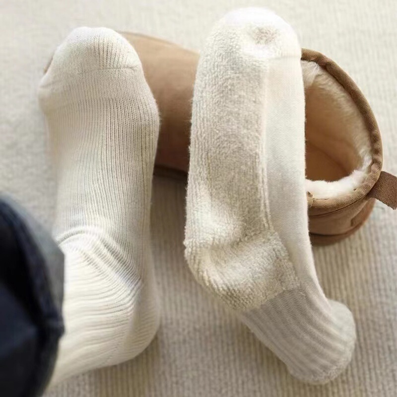 Socks men's autumn and winter fleece-lined thickened Terry socks women's socks white socks pure cotton towel bottom sports Terry Long Men